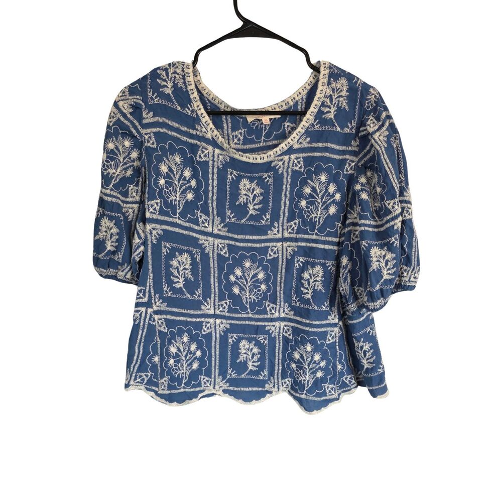 Solitaire (Anthropology) Blue Lace Blouse/Top Size XL